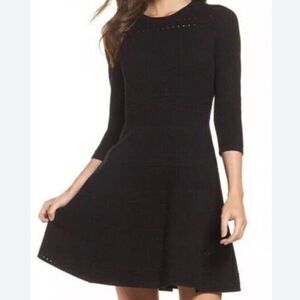 Eliza J Black Fit and Flare long sleeve heavy knit textured dress size L NWT
